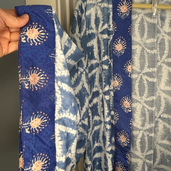 Anthropologie Sky Blue and White Tie-Dye Open Front Kimono S/M - Picture 5 of 7